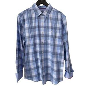 NWT Flag and Anthem MadeFlex Mens M Blue Plaid Button Down Shirt Stretch Wicking